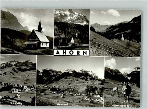 9057 Weissbad 1957 Foto AK Ahorn Kirche Schwende Appenzeller Idyll