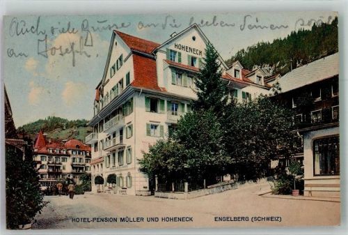 6390 Engelberg 1915 Foto AK Hotel Pension Müller und Hoheneck