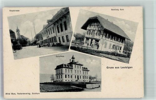 3297 Leuzigen 1908 Foto AK Handlung Kunz Hauptstrasse Schulhaus