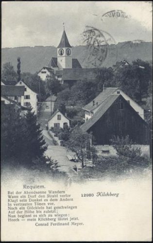 1920 - Kilchberg, Kirche, eine dahinführende Straße, Gedicht auf den Ort,Wehrli AG
