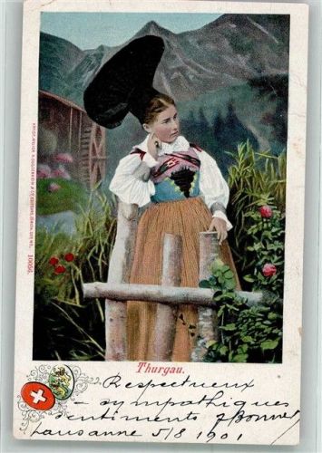 Junge Frau in der Landestracht aus dem Thurgau Verlag Guggenheim & Co. 10056 Tracht Schweiz 1901