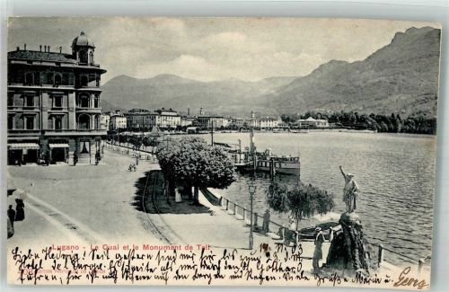 6900 Lugano 1903 Foto AK Denkmal Tell Le Quai