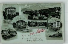 6353 Weggis 1900 Lithographie Hotel Pension Rigi Bellevue Rössli Schloss Hartenstein