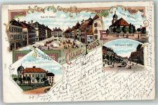 2300 La Chaux-de-Fonds 1907 Gebrauchsspuren Marktszene Kirche Rue Leopold Robert Bel-Air Lithographie