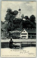 8750 Glarus 1905 Foto AK Tracht Schaf Kirche Burgkapelle