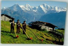 3800 Interlaken Foto AK Alphornbläser Tracht Eiger Mönch Jungfrau