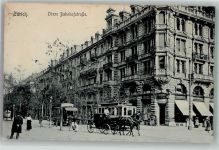8000 Zürich 1907 Foto AK Obere Bahnhofstrasse Straßenbahn Kutsche Geschäft
