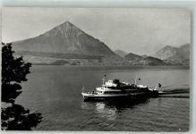 Thun Passagierdampfer vor Faulensee und Niesen Fotograf Beer Binnenschiff Foto AK