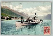 Locarno Dampfschiff Briefmarke Bildseite Binnenschiff 1908 Foto AK