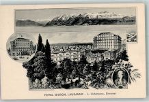 1000 Lausanne Losanna Foto AK Hotel Gibbon Bildnis Edward Gibbon