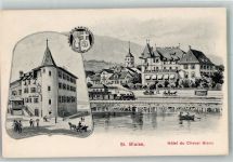 2072 St-Blaise Lithographie / Künstlerkarte Eisenbahn Bahnhof Straßenbahn Hotel du cheval Blanc
