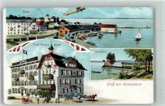 8590 Romanshorn 1901 Lithographie Zeppelin Hafen Hotel Pension schiff Inselchen