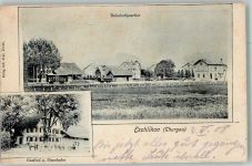 8360 Eschlikon TG 1908 Foto AK Bahnpost Zug 2554 Nr. 25 Bahnhofquartier Gasthaus zur Eisenbahn