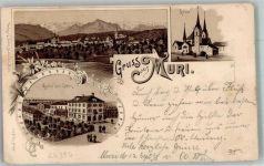 5630 Muri AG 1898 Lithographie Gasthaus zum Löwen Kirche