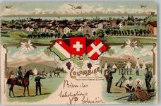Colombier NE Uniform Place d´armes Fédéral II. Division Militär Schweiz 1903 Lithographie
