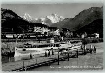 Interlaken Motorschiff Bebenberg auf dem Brienzersee mit Mönch und Jungfrau Binnenschiff Foto AK