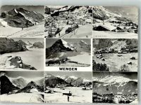 3823 Wengen 1962 Winter Bahnhof Eisenbahn Seilbahn