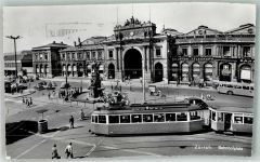 8000 Zürich 1957 - Bahnhof Bahnhofplatz Denkmal Straßenbahn Auto