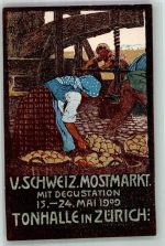 8000 Zürich 1909 Lithographie / Künstlerkarte V. Mostmarkt in der Tonhalle