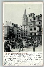 8000 Zürich 1910 Foto AK Marktszene St. Peters- Kirche Hotel Schwert