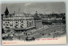 6000 Luzern Lucerne 1906 Foto AK Postamt Hotel St. Gotthard Straßenbahn Kutsche