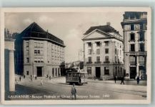 1000 Lausanne Losanna Foto AK Straßenbahn Bank