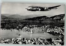 1200 Genève Genf 1958 Foto AK Flugzeug La Rade et le Mont-Blanc Fliegeraufnahme