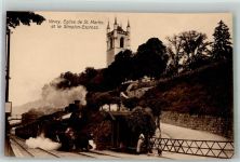 1800 Vevey Foto AK Eisenbahn Simplon-Express Kirche St. Martin