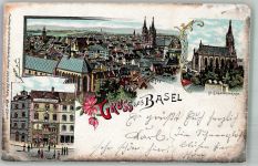 4000 Basel Bâle Gebrauchsspuren Kirche St. Elisabethen Lithographie