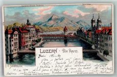 6000 Luzern Lucerne 1900 Gebrauchsspuren sign. Steinmann die Reuss Lithographie Künstlerkarte