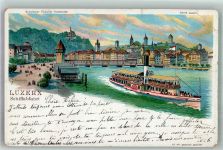 6000 Luzern Lucerne 1899 Gebrauchsspuren sign. Steinmann Dampfer Lithographie Künstlerkarte