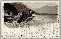 Chillon Chateau 1895 Gebrauchsspuren Eisenbahn Lithographie Vorläufer Mittelbug