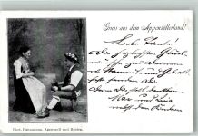 1901 - Foto Hausamann Tracht Frau Mann a.d. Melkschemel