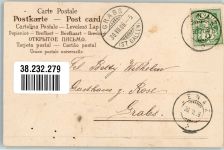 Verliebtes Paar in Tracht vor Hochgebirgskulisse Pfeife Poesie / Liebe Tracht Schweiz 1906 Prägedruck