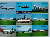 8302 Kloten 1990 Foto AK Flugzeuge Douglas DC 10 Fokker 100 Airbus A 310 Tupolew Tu-154 Boing 767 Boing 727 Saab SF 340 Boing 747 Douglas DC 9 Sonderstempel
