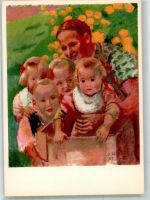 Frau mit vier Kindern Bundesfeierkarte Für notleidende Mütter Bundesfeier / Pro Patria Schweiz 1951 Künstlerkarte