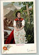 Junge Frau in Tracht aus Graubünden Verlag Guggenheim & Co. 10048 Tracht Schweiz 1902