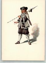4000 Basel Bâle Lithographie / Künstlerkarte Ausstellung PTT Museum Standesläufer von Basel 17.Jh.