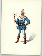 6300 Zug Zugo Lithographie / Künstlerkarte Ausstellung PTT Museum Standesläufer von Zug 15. Jh