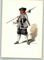 4000 Basel Bâle Lithographie / Künstlerkarte Ausstellung PTT Museum Standesläufer von Basel 17.Jh.