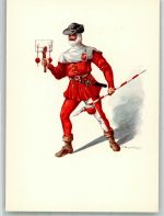 6430 Schwyz Lithographie / Künstlerkarte Ausstellung PTT Museum Standesläufer von Schwyz 15.Jh.
