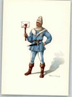 6300 Zug Zugo Lithographie / Künstlerkarte Ausstellung PTT Museum Standesläufer von Zug 15.Jh.