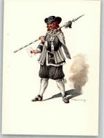 4000 Basel Bâle Lithographie / Künstlerkarte Ausstellung PTT Museum Standesläufer von Basel 17.Jh.