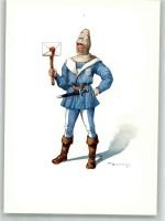 6300 Zug Zugo Lithographie / Künstlerkarte Ausstellung PTT Museum Standesläufer von Zug 15.Jh.