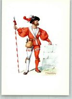 6060 Sarnen Lithographie / Künstlerkarte Ausstellung PTT Museum Standesläufer von Unterwalden 16.Jh