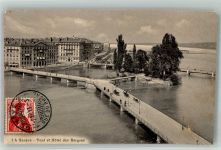1200 Genève Genf 1913 Foto AK Pont et Hotel des Bergues Marke bildseitig