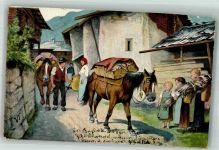 3792 Saanen 1906 Lithographie Packpferde Wanderer Dorfstrasse