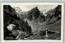Alpstein Foto AK Tracht Alphornbläser Seealpsee