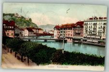 6000 Luzern Lucerne 1907 Foto AK Reussbrücke Hotel