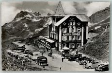 Klausenpass Foto AK Omnibus Auto Oldtimer Hotel Klausenpass-Höhe
